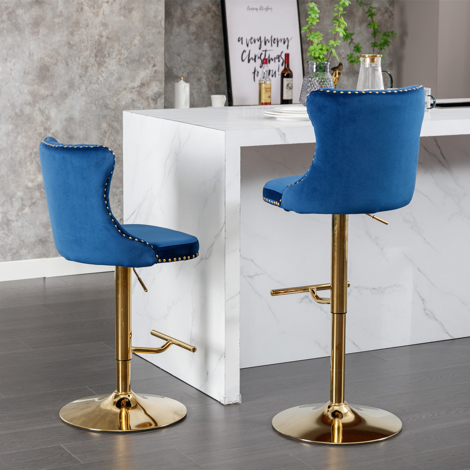 25-33 Inch, Modern Upholstered Bar Stools with Backs Comfortable Tufted for Home Pub and Kitchen Island,Blue,Set of 2