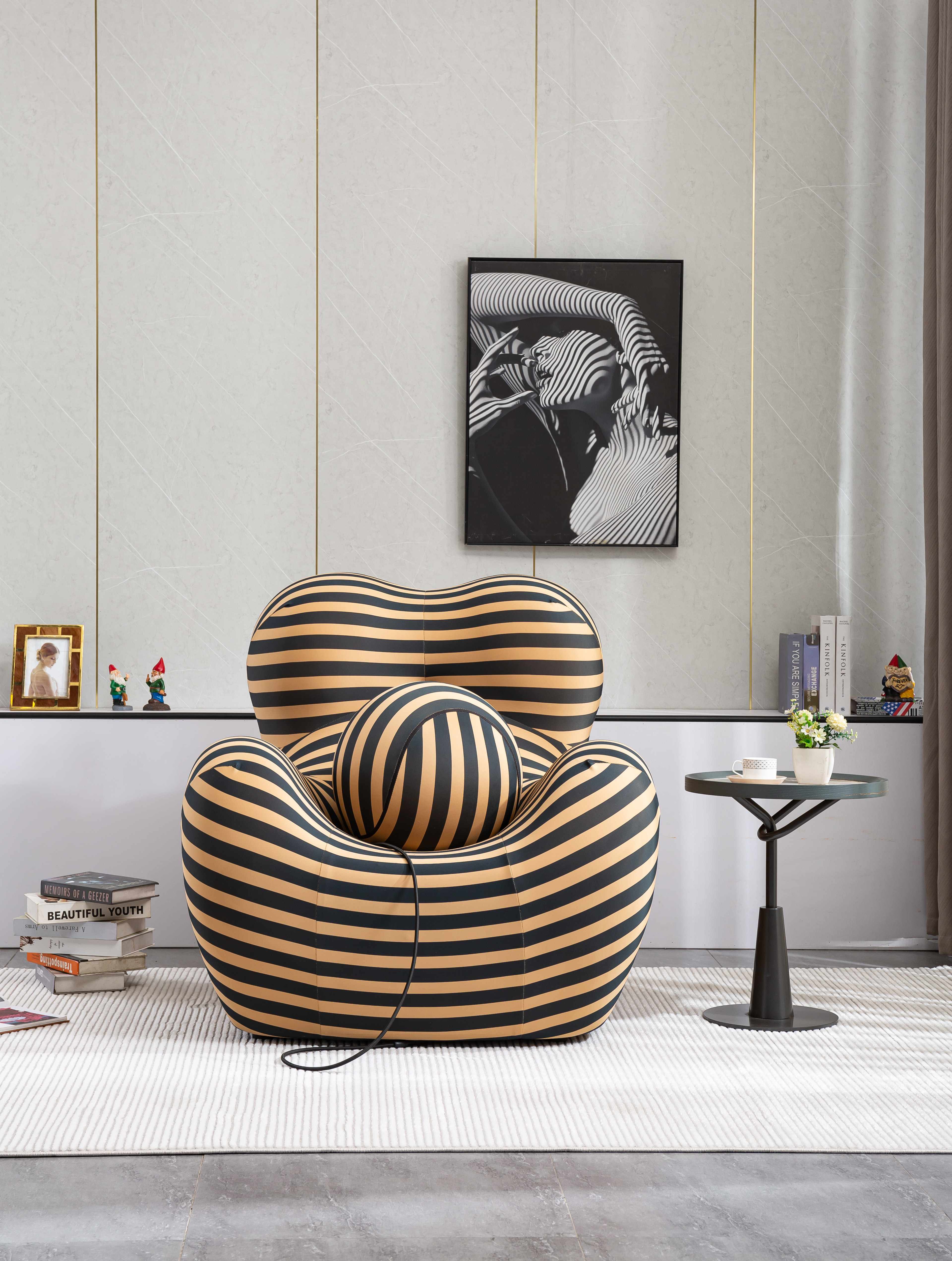 Barrel Chair with Ottoman, Mordern Comfy Stripe Chair for Living Room (3 Colors, 2 Size), Black & Yellow Stripe and Large Size