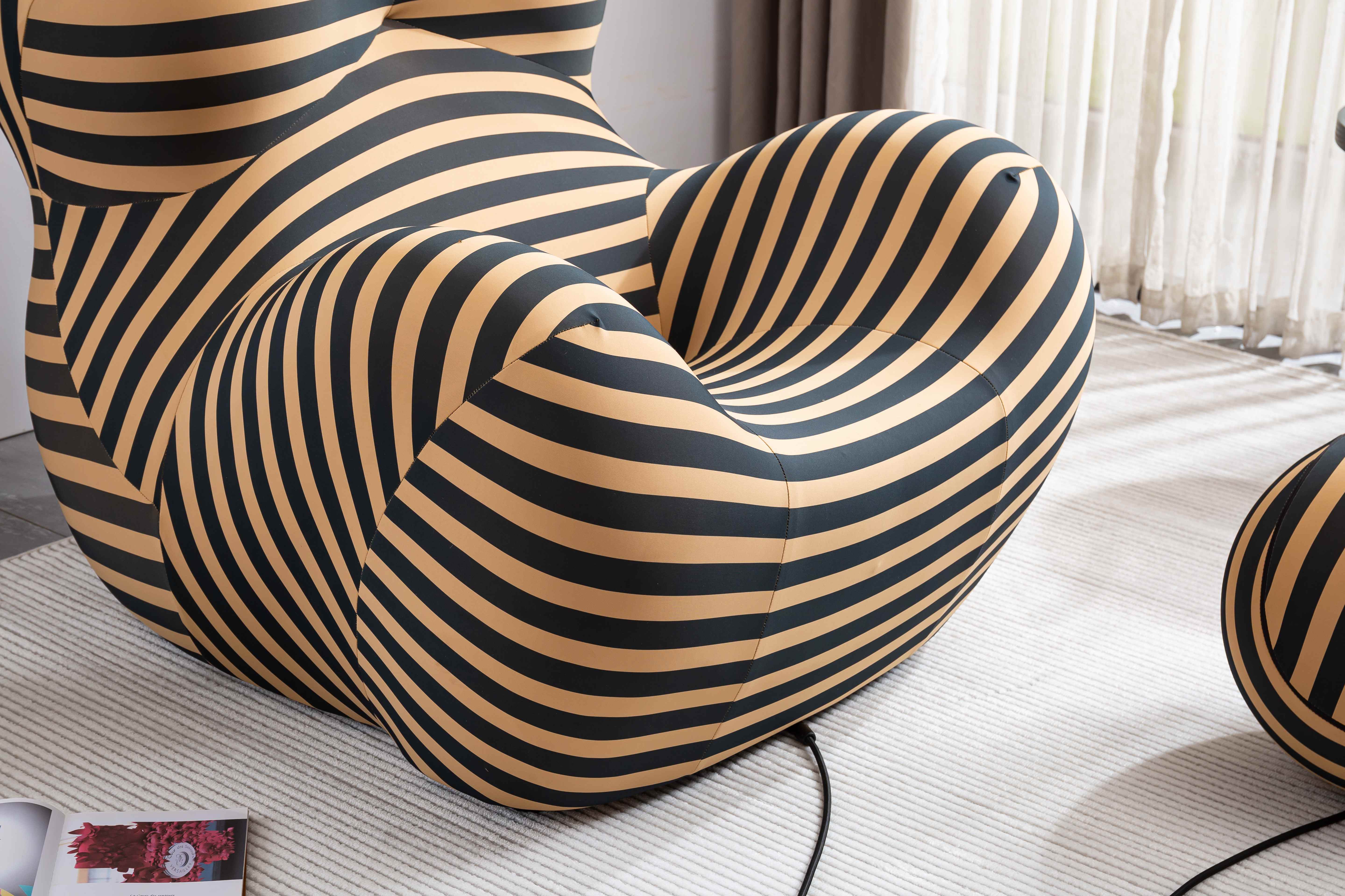 Barrel Chair with Ottoman, Mordern Comfy Stripe Chair for Living Room (3 Colors, 2 Size), Black & Yellow Stripe and Large Size