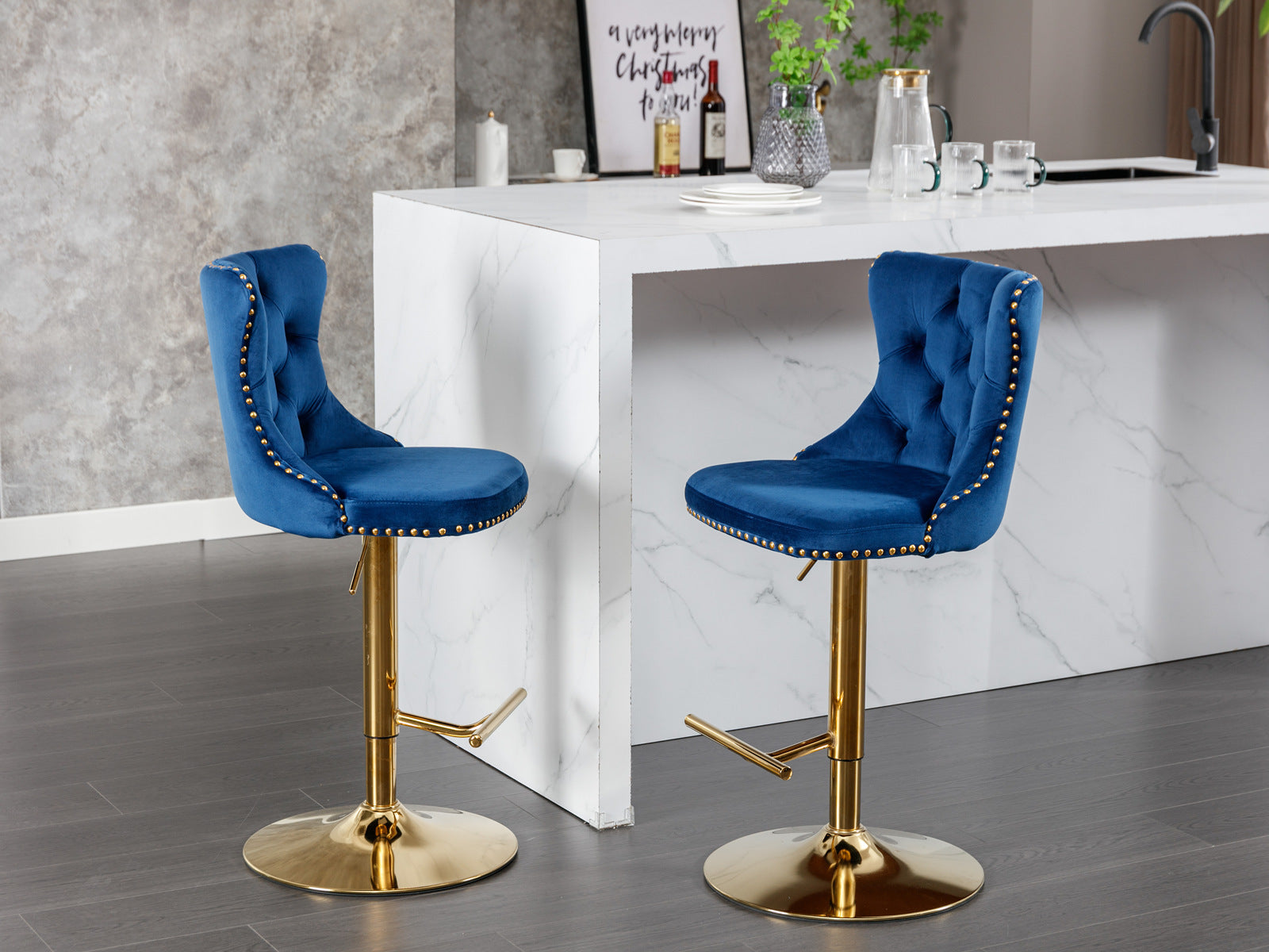 25-33 Inch, Modern Upholstered Bar Stools with Backs Comfortable Tufted for Home Pub and Kitchen Island,Blue,Set of 2